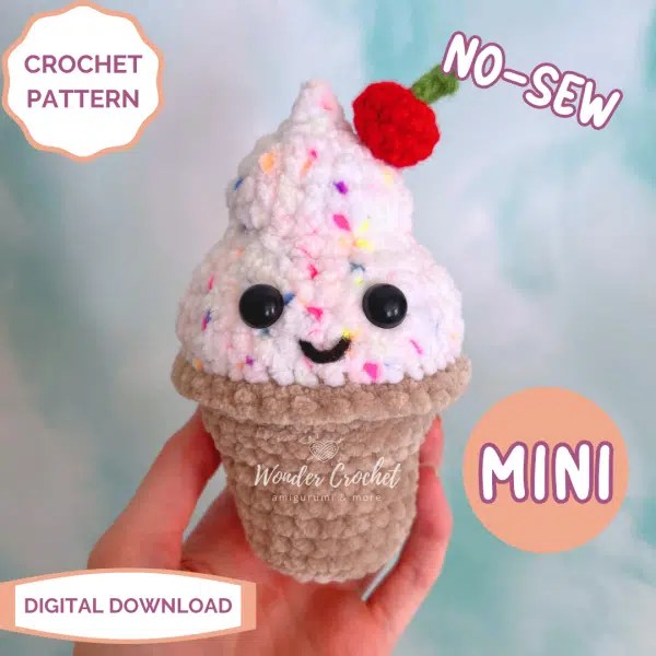 NOSEW MINI Ice Cream Cone Crochet Pattern Amigurumi Wonder Crochet