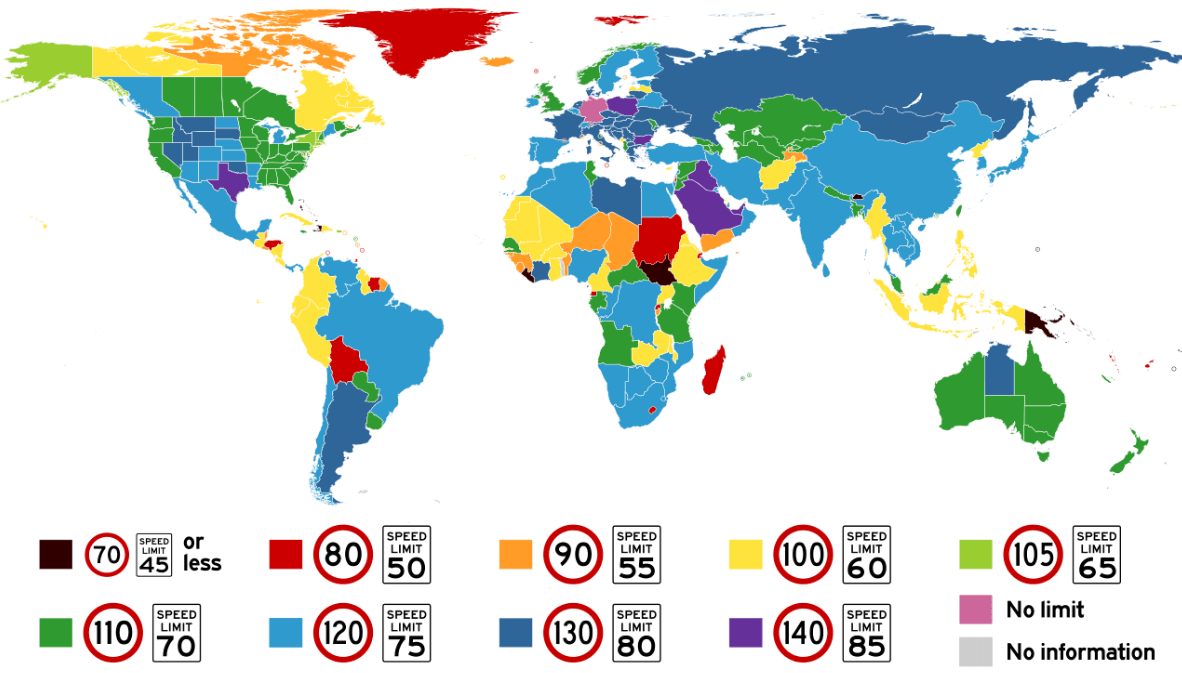 World's Speed Limits Map Wondering Maps
