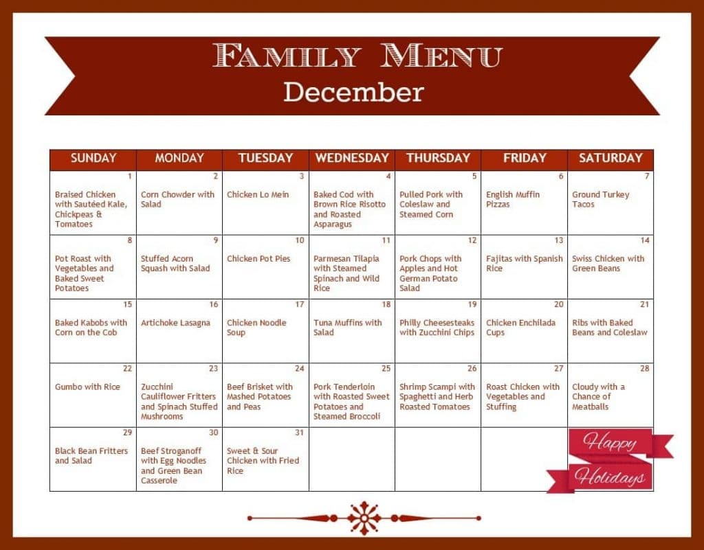 Family Menus For A Month Best Culinary and Food