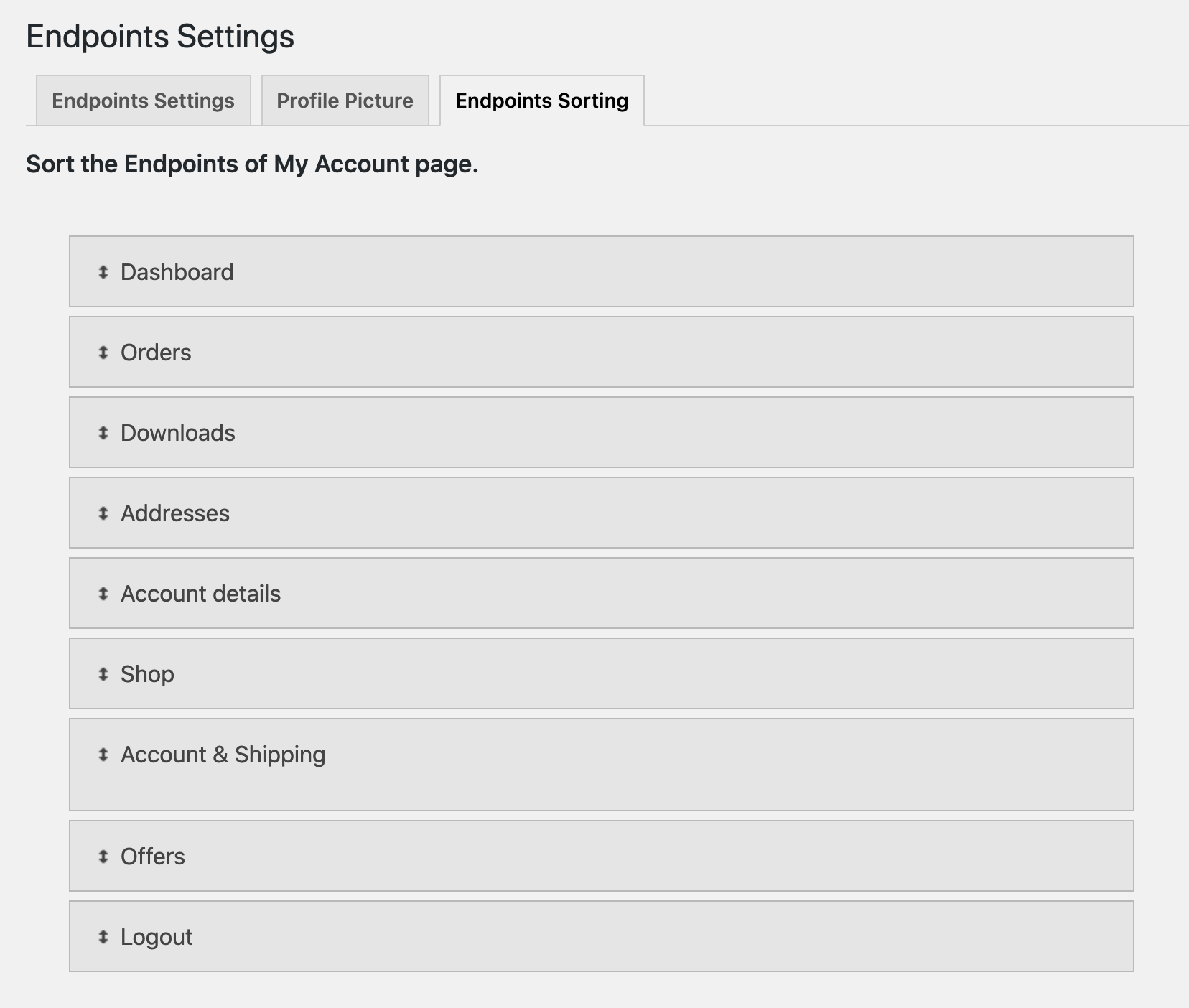 My Account Page Plugin edit, customize endpoints