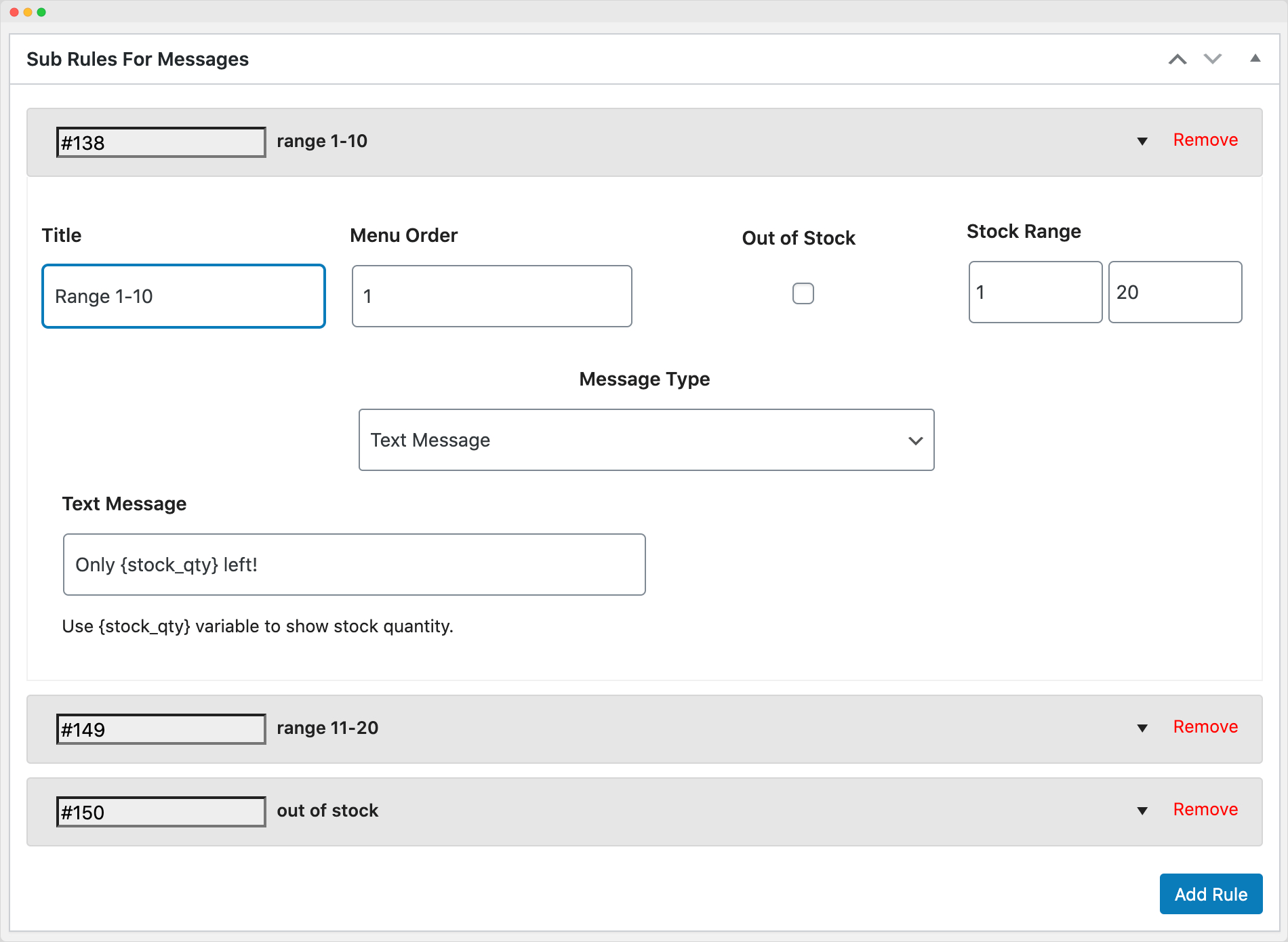 Custom Stock Status Add quantity based statuses