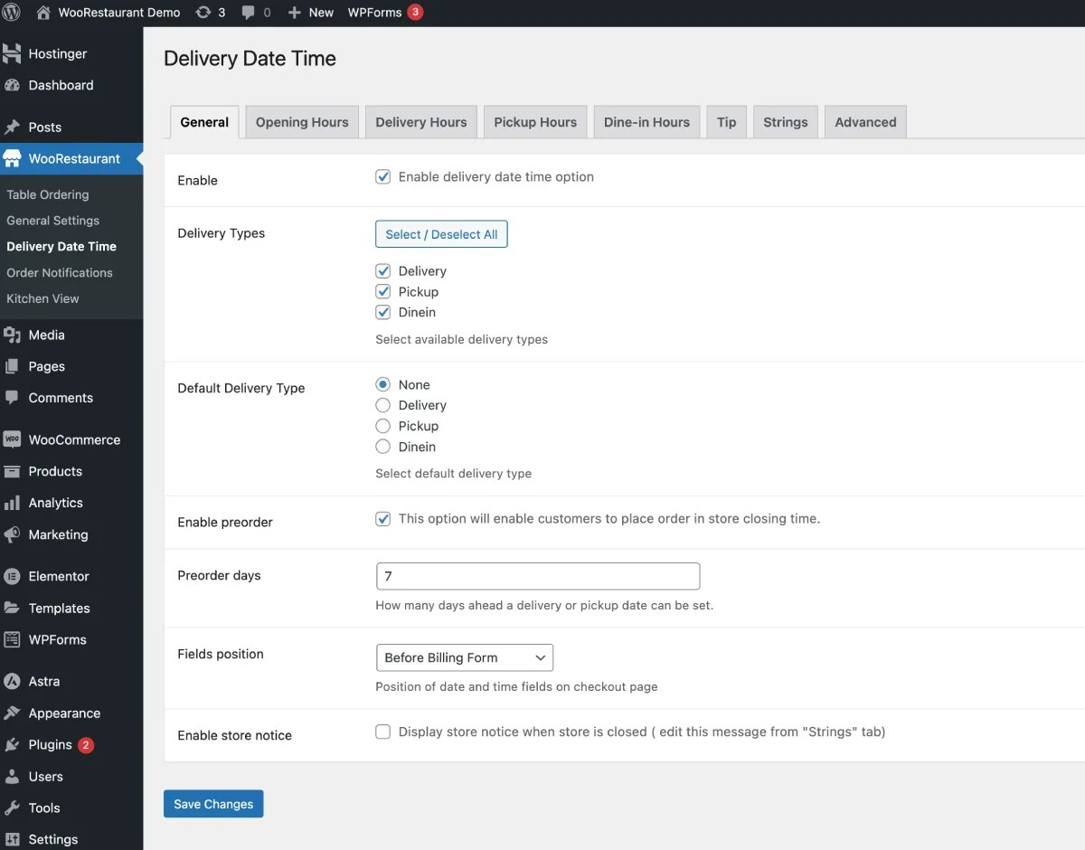 How to setup delivery date/time Woo Restaurant
