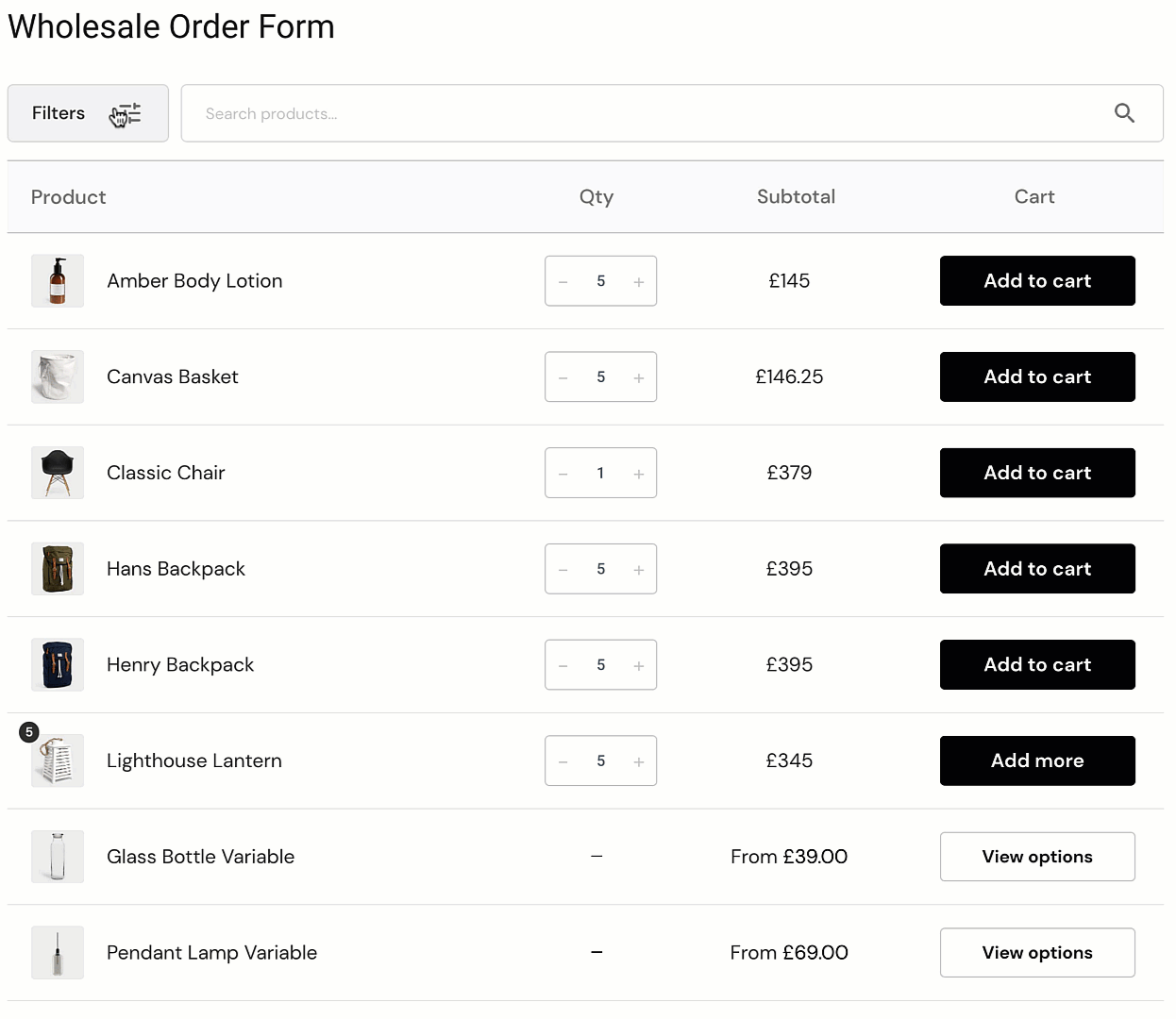 Wholesale Order Form 1 Bulk Order Plugin