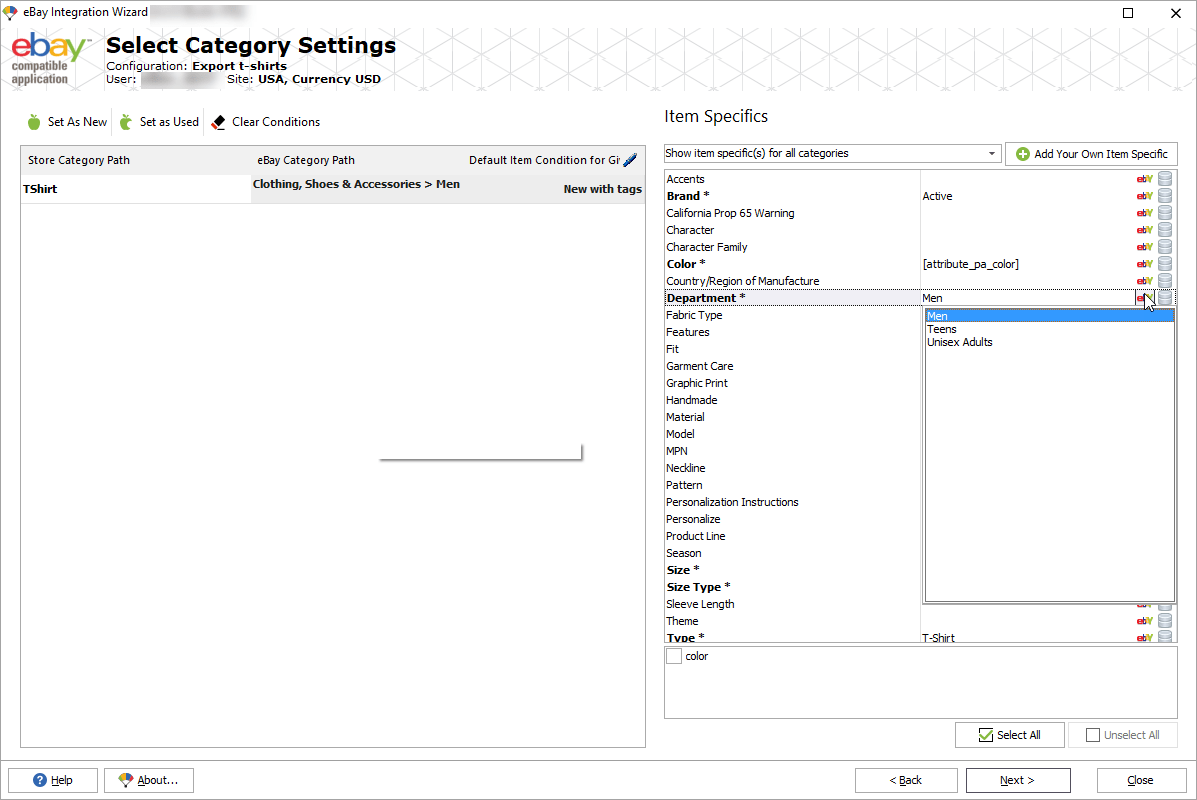 Export Products to eBay Store Manager