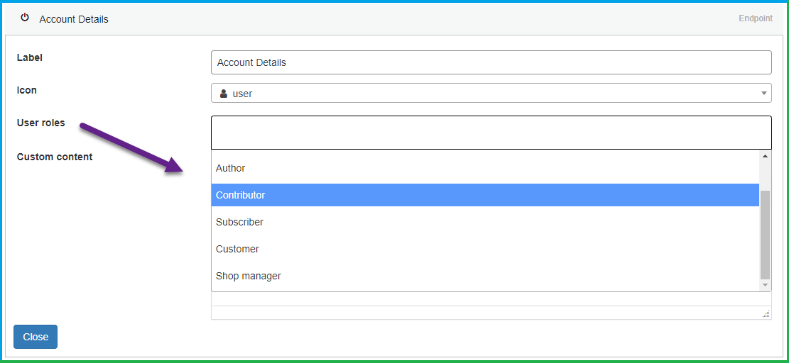 my account page Customize user Dashboard