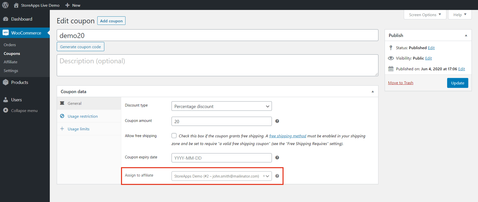 How to create and assign coupons to affiliates