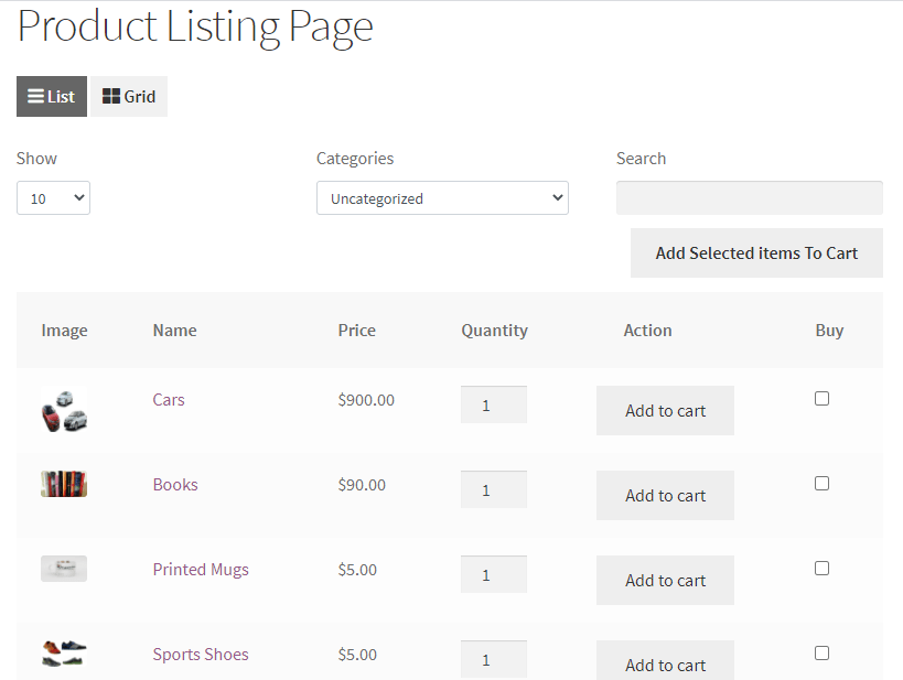 Product Listing Page, List View & Grid View