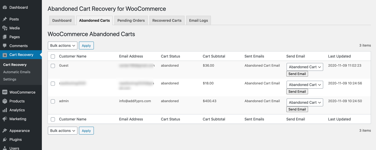 Abandoned Cart Plugin Auto Recovery Emails