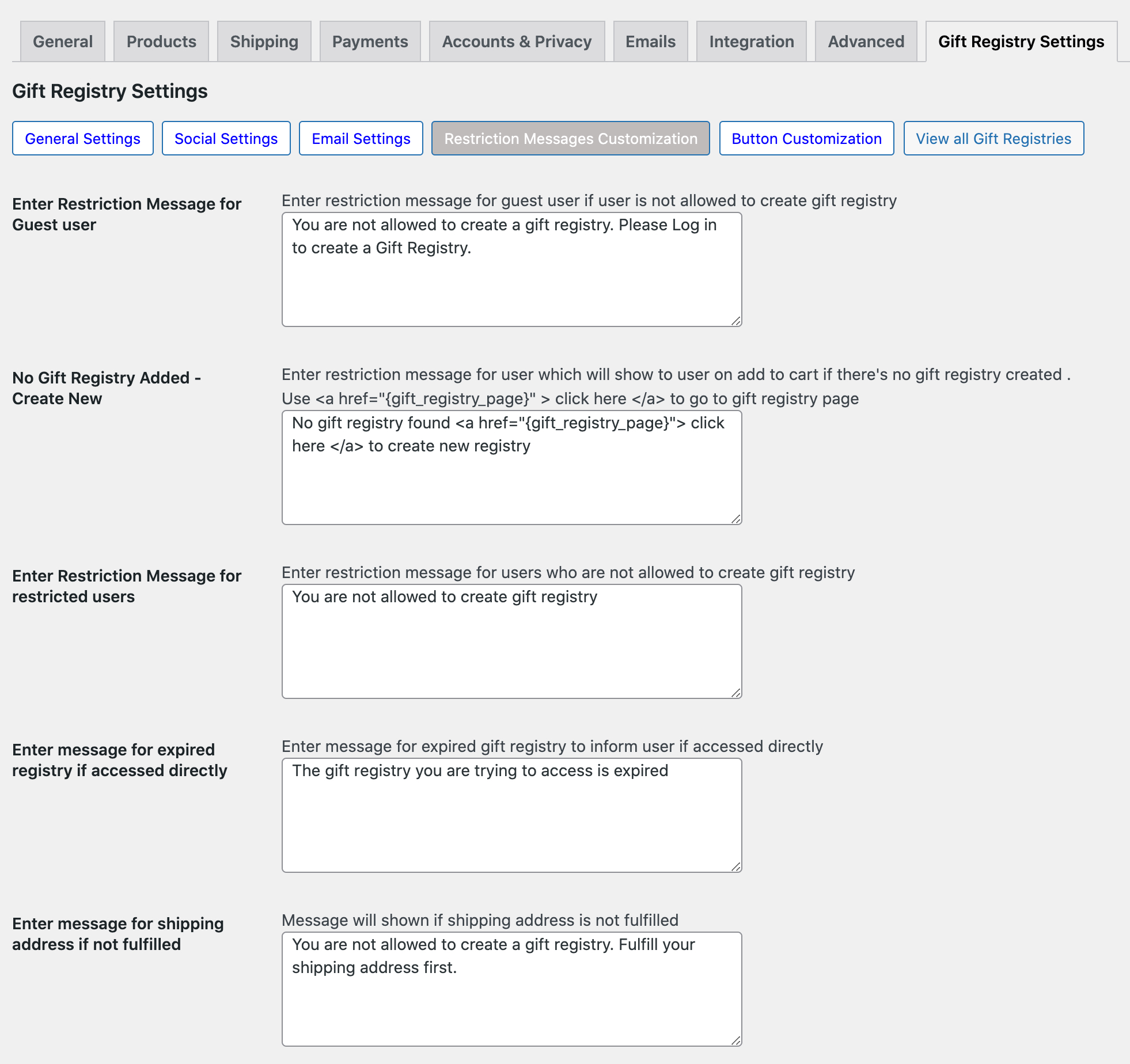 Gift Registry Create multiple wishlists