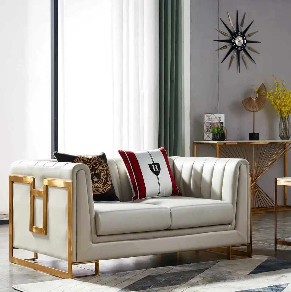 Latest Metal Base Sofa Set Design with Metal Work on Arm Side.