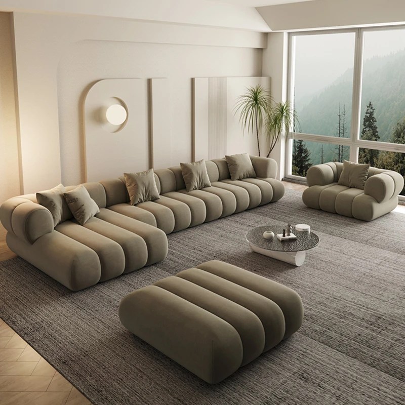 Luxury Design Lshape Sofa With Modern Lining Strips Cushion.