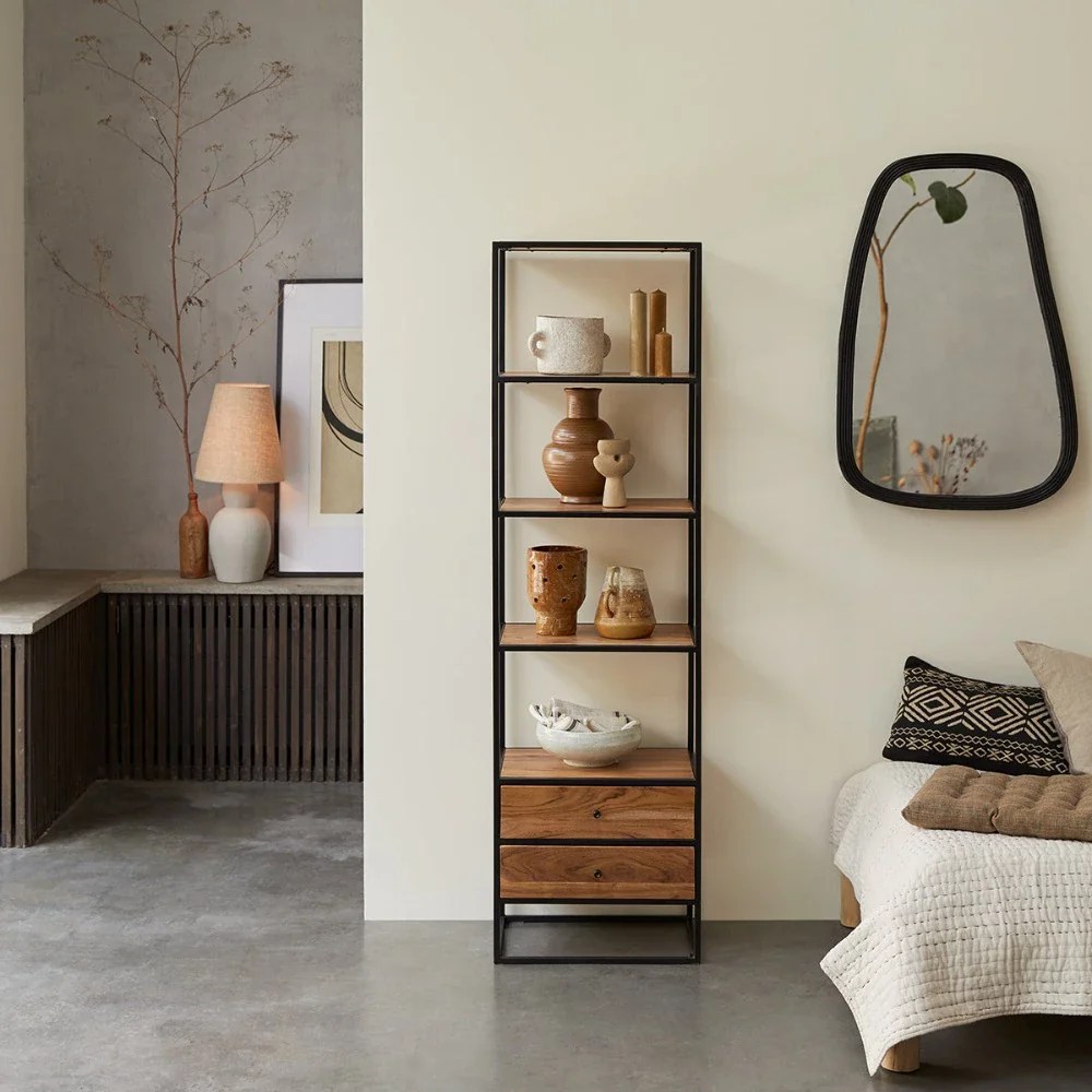 Woodworm Furniture Alif Single Bookcase Bookshelf With Iron Work