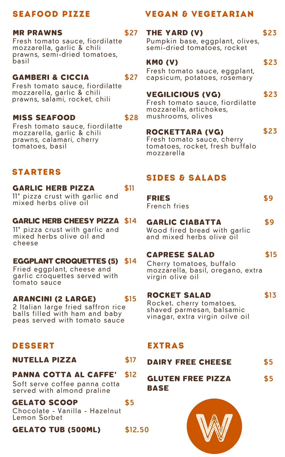 Menu Woody's Pizza & Co