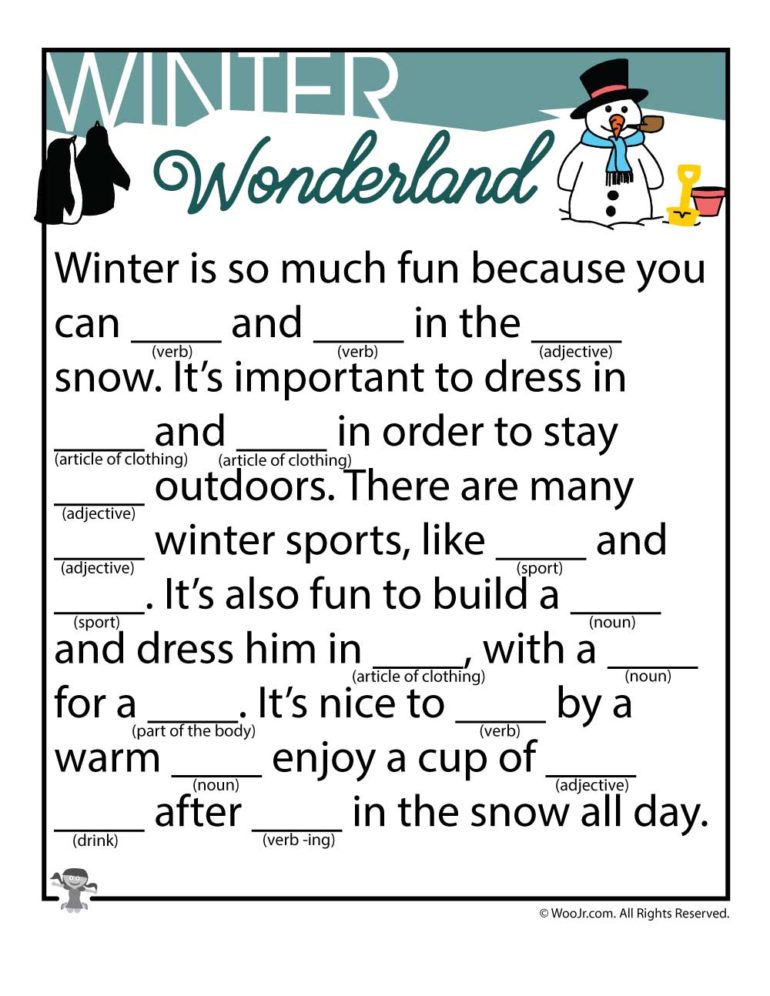 Winter Ad Libs Fill in the Blanks Stories Woo! Jr. Kids Activities