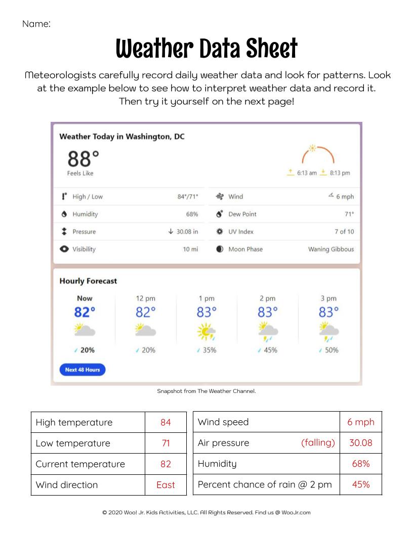 Meteorologist Weather Data Sheet Woo! Jr. Kids Activities Children
