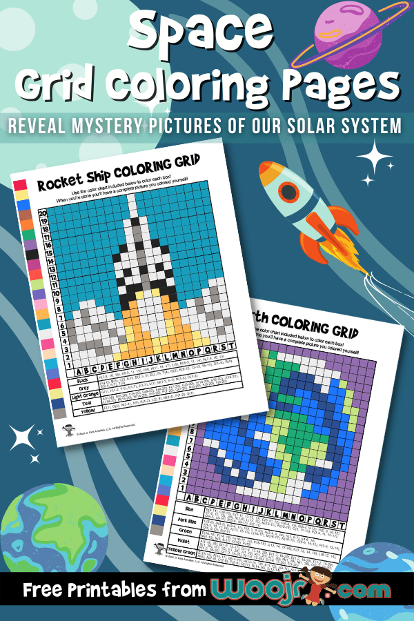 Space Grid Coloring Pages Woo! Jr. Kids Activities Children's