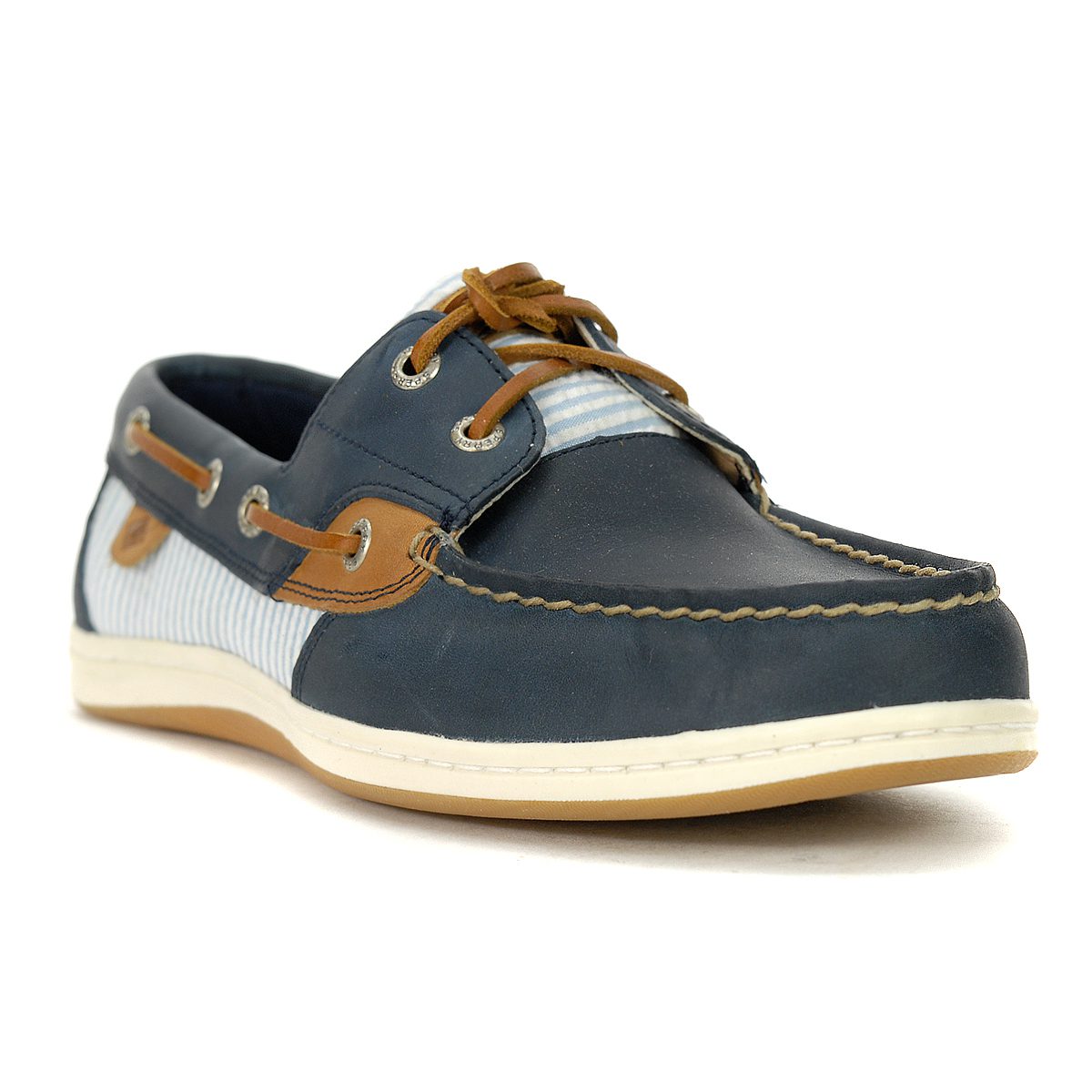 Sperry Women's Koifish Seersucker Stripe Navy/Light Blue Boat Shoes