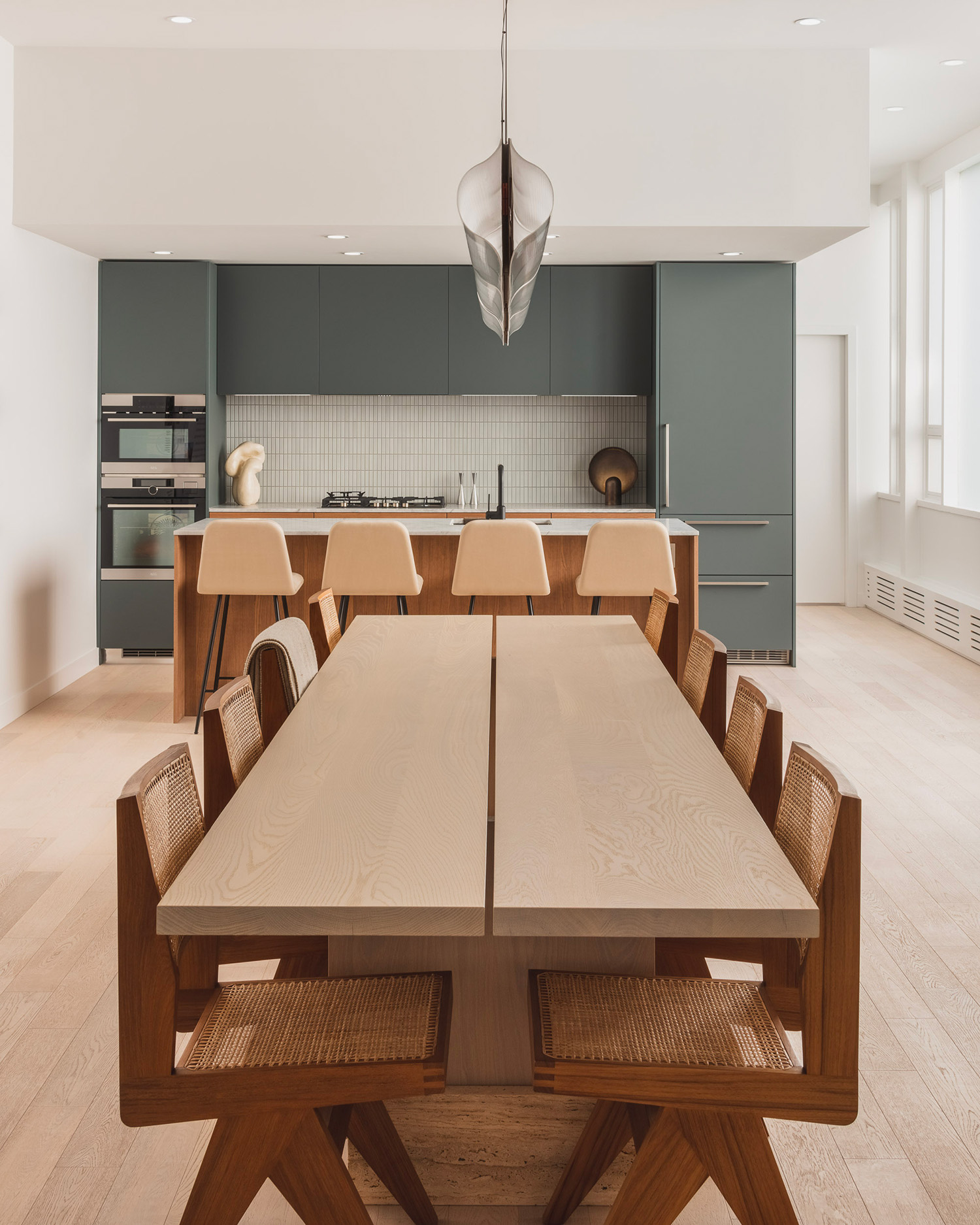 Armless Dining Chair, Natural Teak / Dark Stained Teak Wool