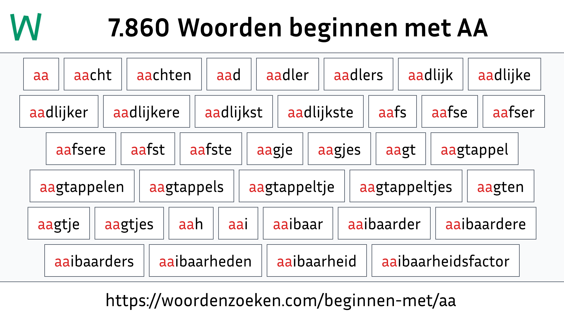 Woorden beginnen met AA