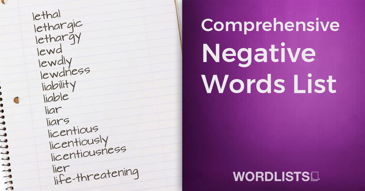 Comprehensive Negative Words List