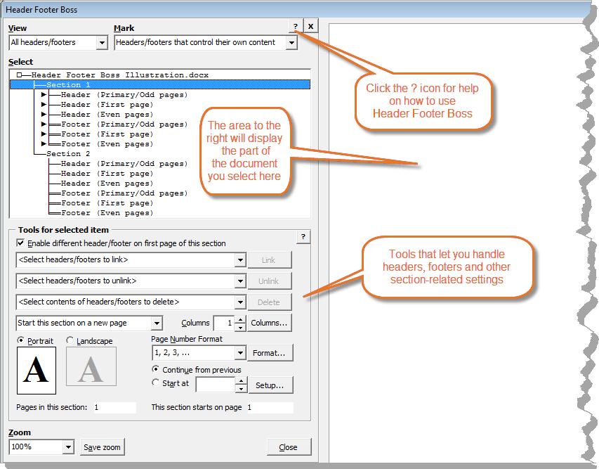 Word add-in – manage headers and footers in Word