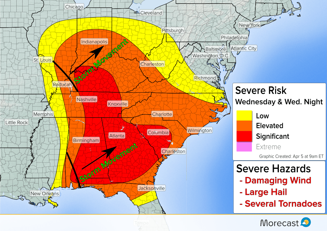 Severe Weather Outbreak Expected For The South & Ohio Valley Wednesday