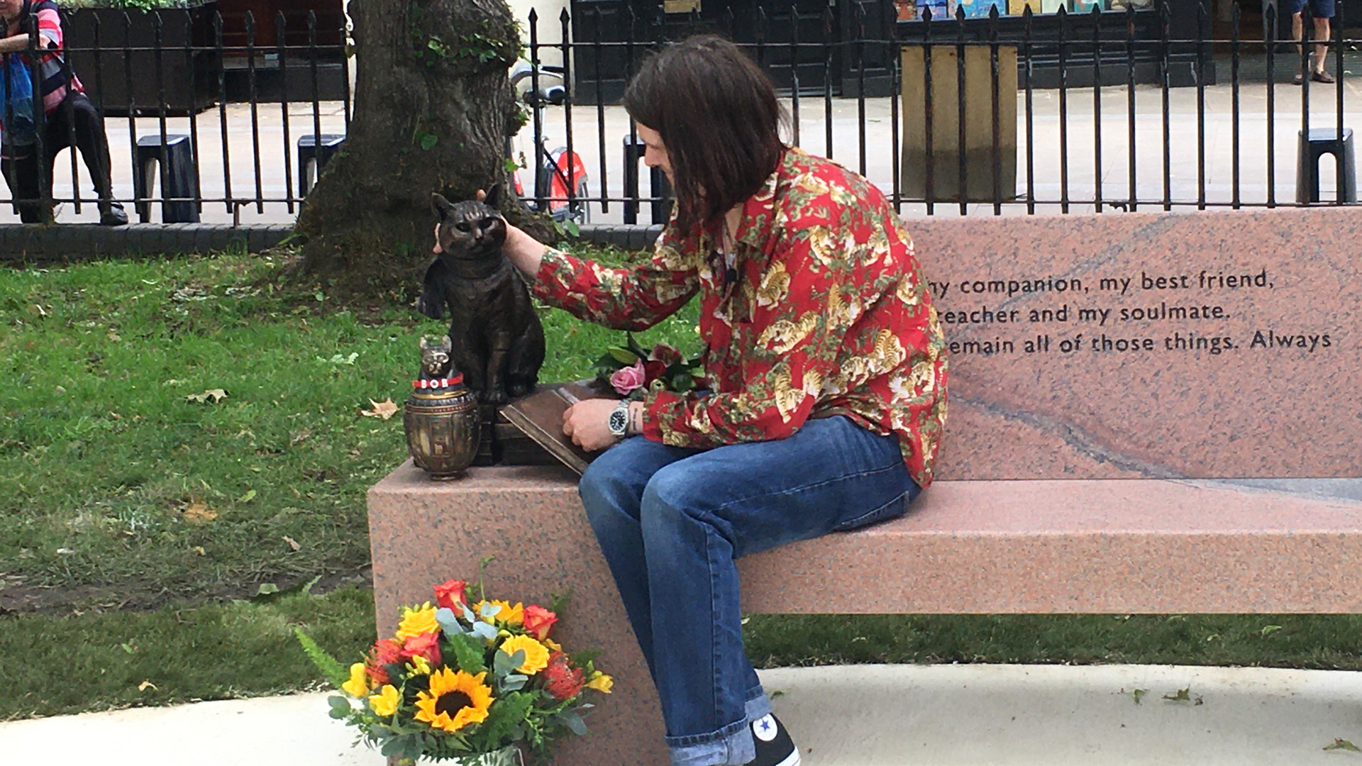 James Bowen reveals statue of Street Cat Bob in London 'It's his
