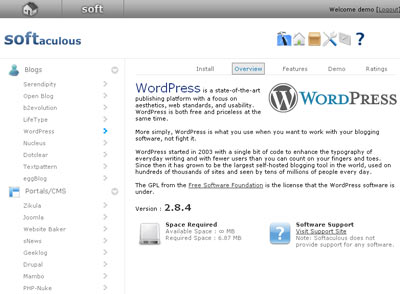 Softaculous WordPress install