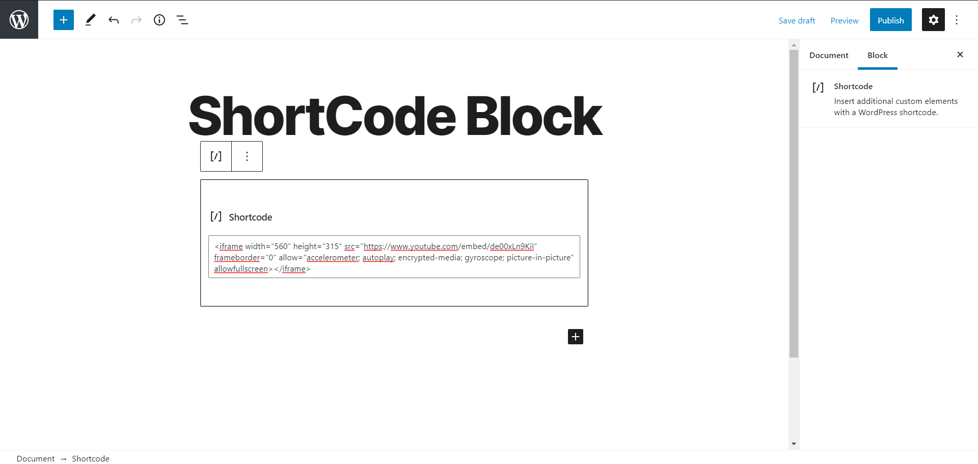 Shortcode block Documentation