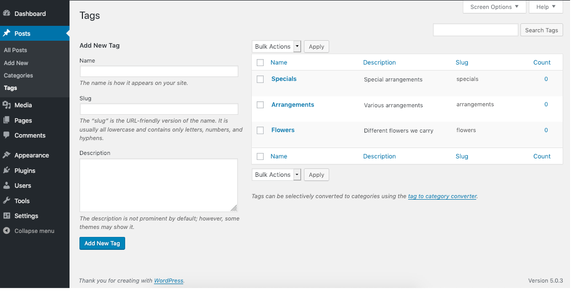Écran des étiquettes d’articles