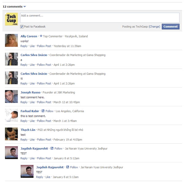 Facebook Comments Master TechGasp WordPress Demo