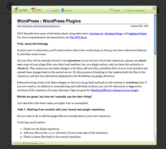 WordPress Print Friendly & PDF Button Plugin WordPress Info