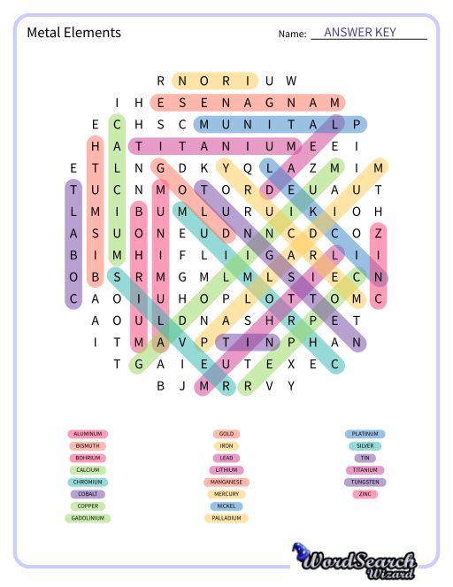 Word Search Puzzle Metal Elements