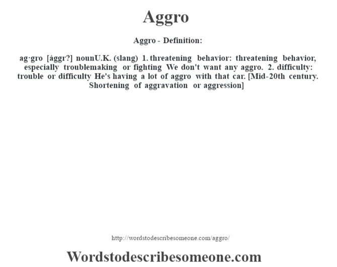 Aggro definition Aggro meaning words to describe someone