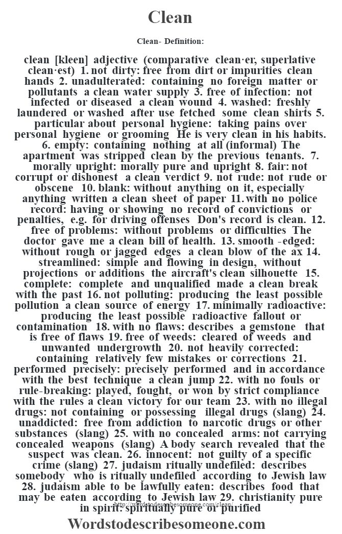 Clean definition Clean meaning words to describe someone