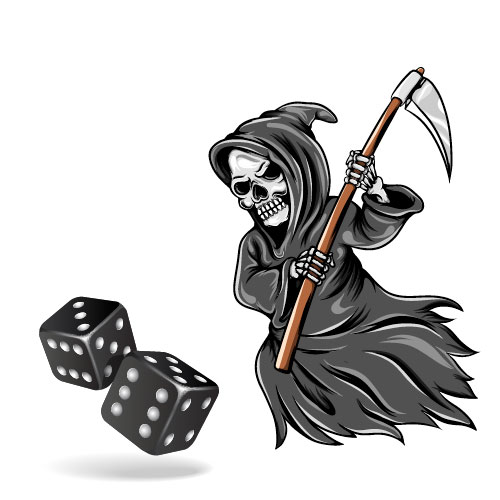 Words Up? Dingbat Puzzle 664 Dice [Grim Reaper]