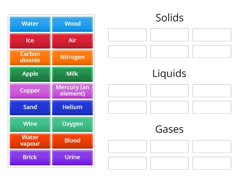 solids liquids gas (using ) Group sort