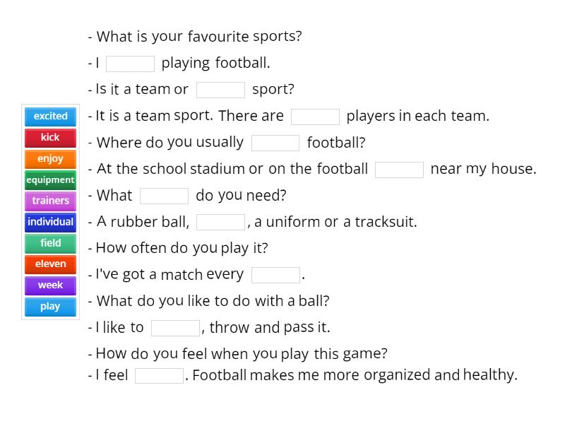 Dialogue. FootBALL Missing word