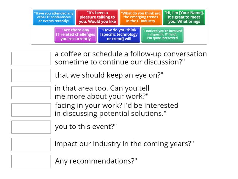 networking match the sentence halves Match up