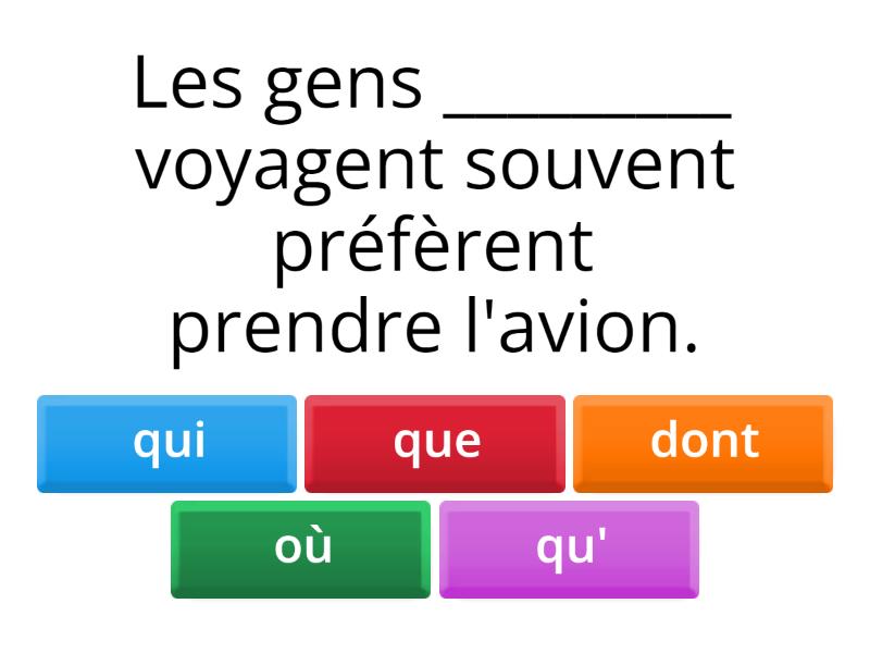 Pronoms relatifs, qui que dont où qu' Quiz