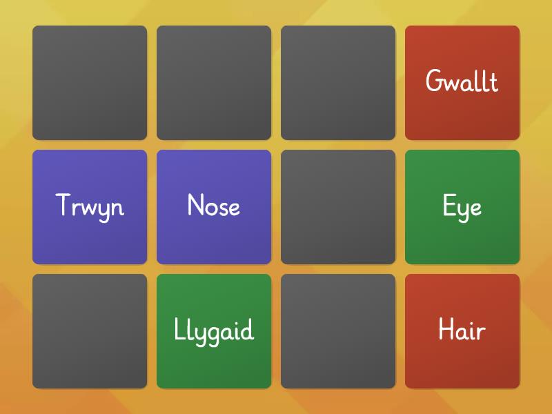 Mild task match up Welsh body parts Matching pairs