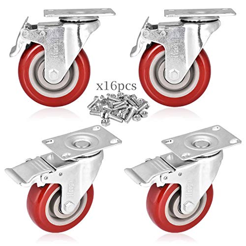 Moogiitools 3″ PVC Heavy Duty 1000lbs Swivel Rubber Caster Wheels with