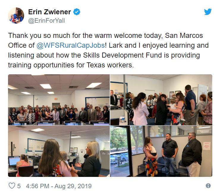 WSRCA Texas Rep. Erin Zwiener to San Marcos Career Center for