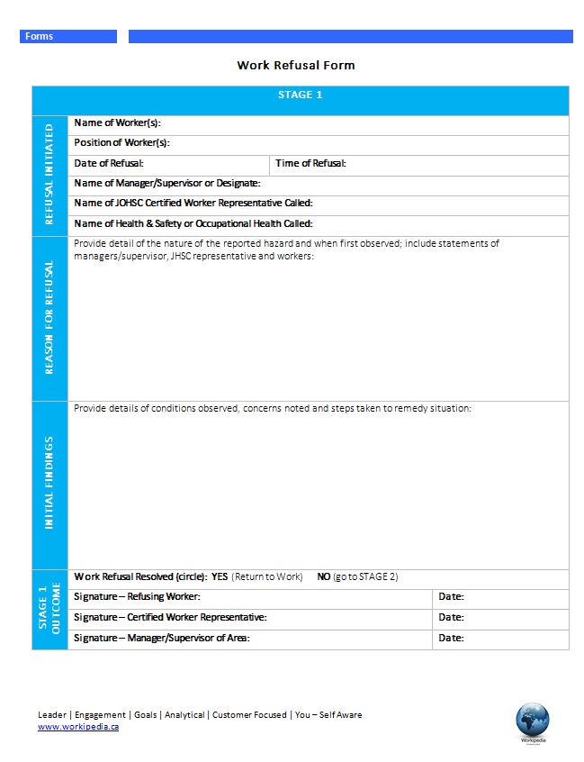Refusal to Work Form Workipedia