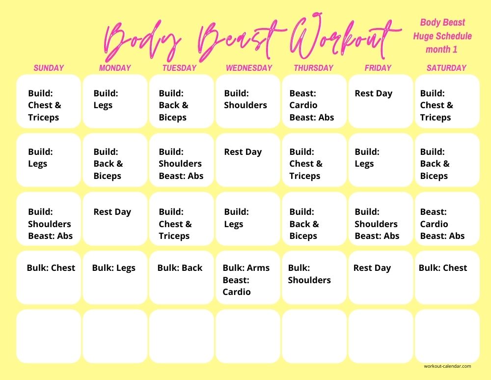Body Beast Workout Calendar Print A Workout Calendar