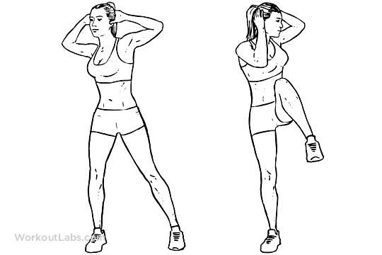 Standing Crossbody Crunch Illustrated Exercise guide WorkoutLabs