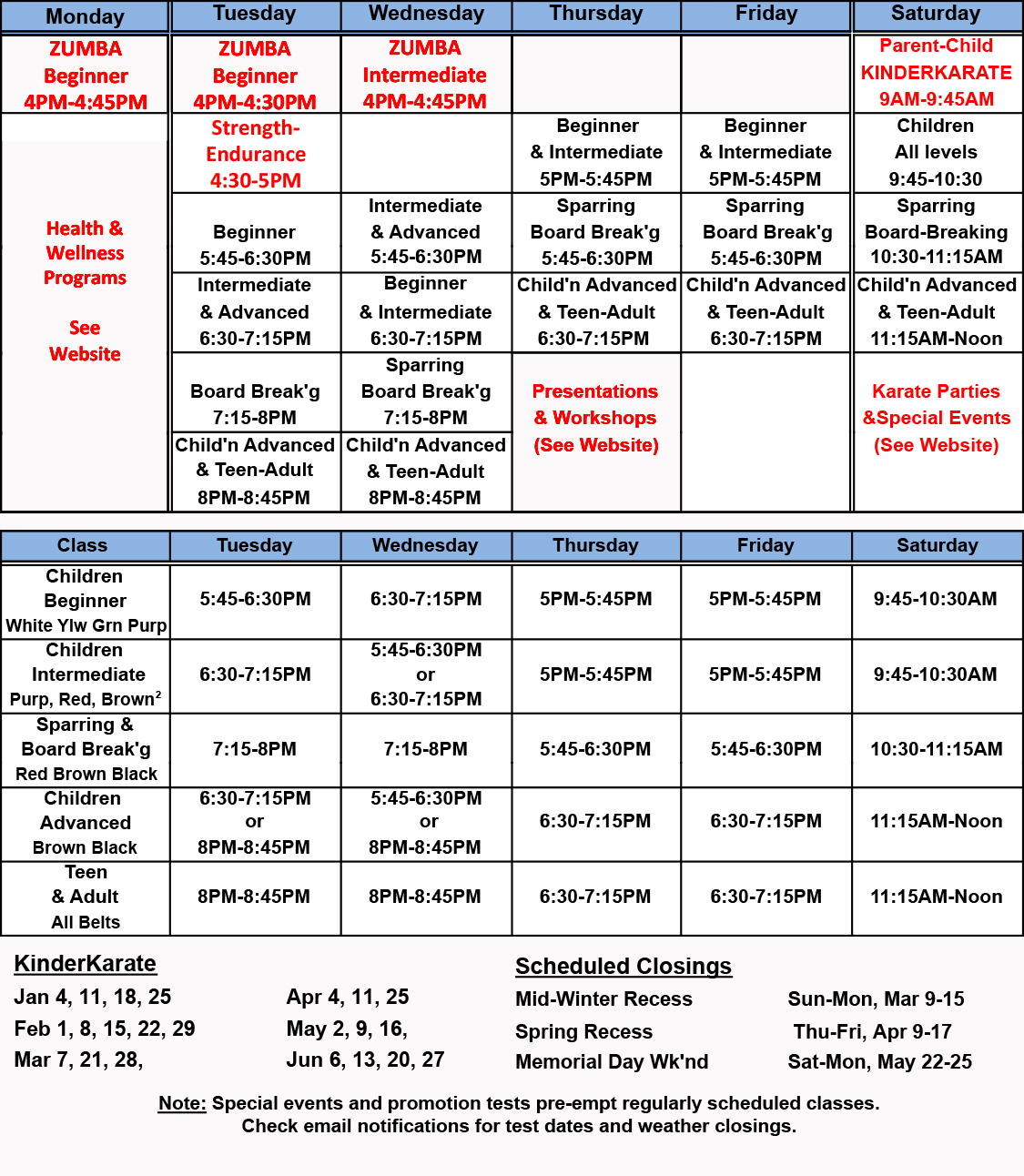 Martial Arts and Fitness Class Schedule The Workout Place