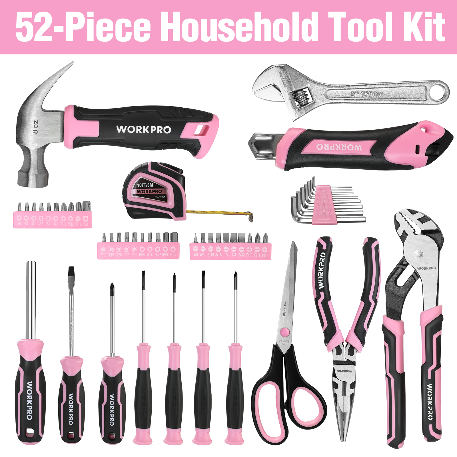 52Piece Pink Tools SetWORKPRO® Tools