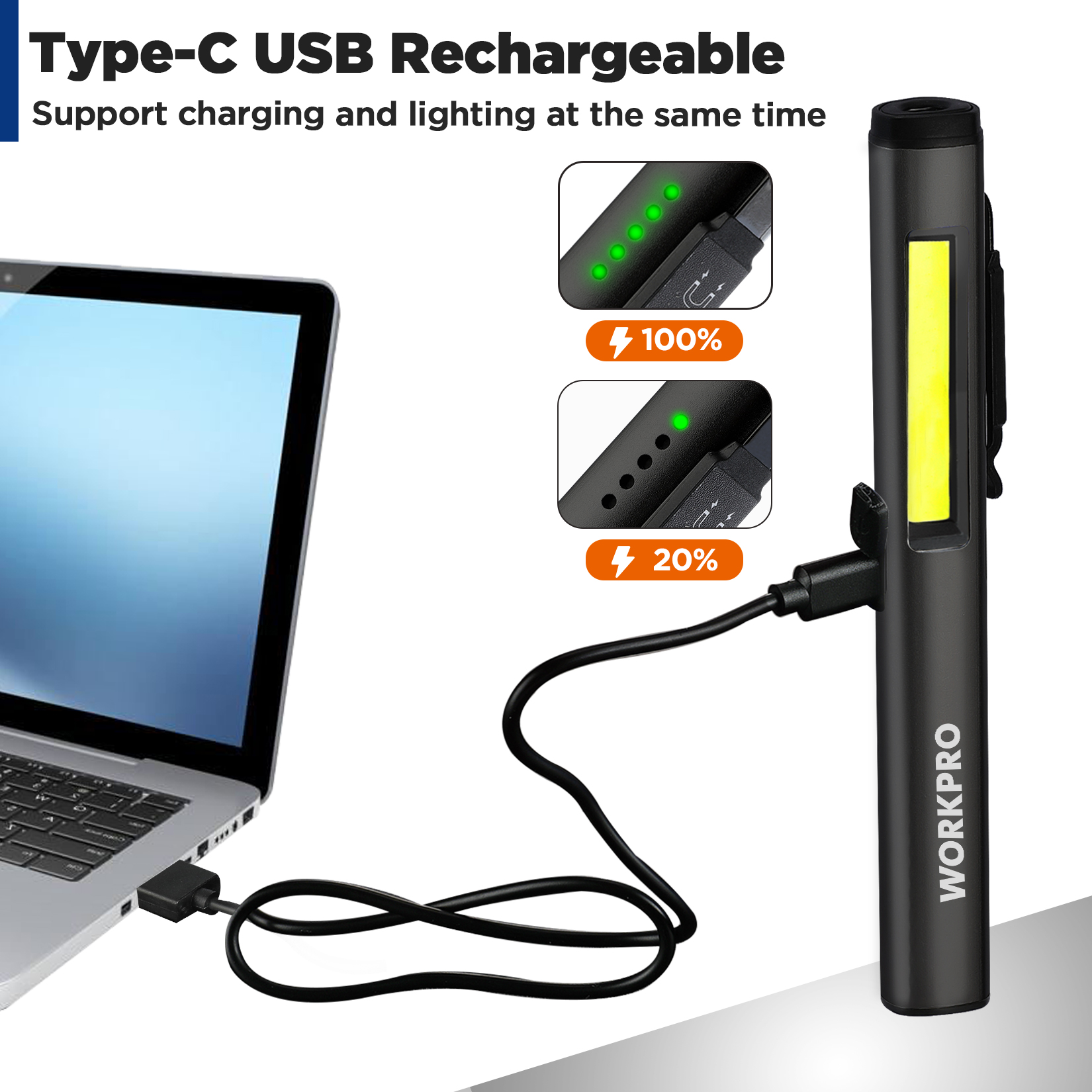 Rechargeable Pen Light, BlackWORKPRO® Tools