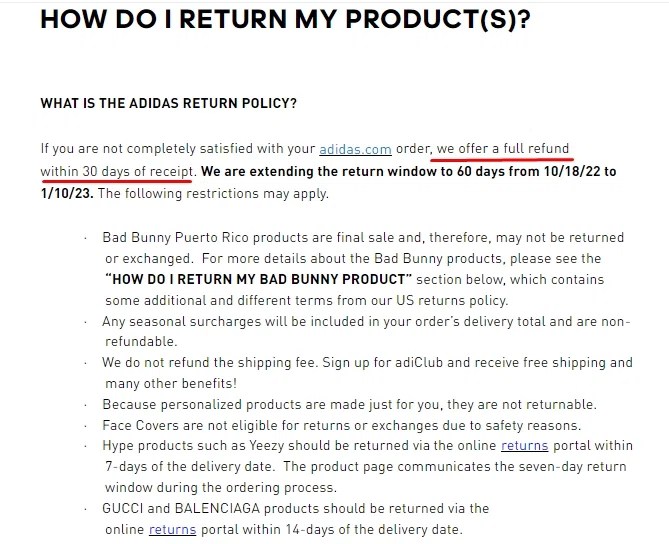 What Is Adidas Return Policy?